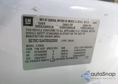 2007 GMC Sierra 1500 Sle1 из США, поврежденный, VIN 3GTEC13J47G532350